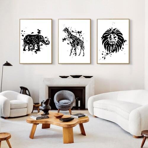 Abstract Lion Poster Elephant Canvas Painting Animals Giraffe Wall Art Pictures For Living Room Modern Home Decorative Prins