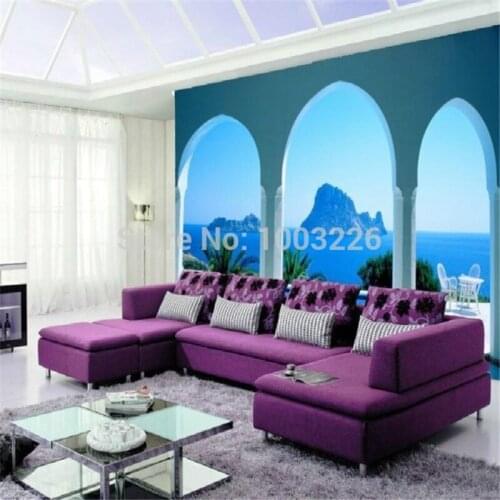 Beibehang Blue Mediterranean style New large Custom wallpaper marble pillar buildings 3D mural wall paper papel de parede