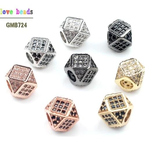 7*7mm Geometric CZ DIY Beads Charms for European Fashion Bracelets Spacer Crystal Beads Jewelry Making Findings 3pcs/lot