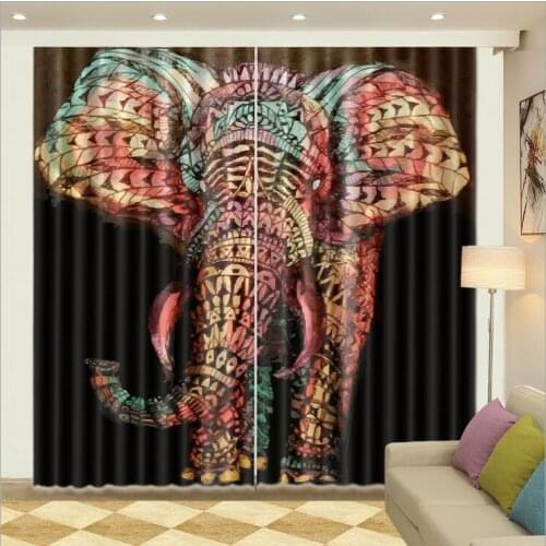 Coloured elephants 3D Window Curtains Luxury Blackout Living Room kids bedroom Cortina Drapes Rideaux Customized size pillowcase