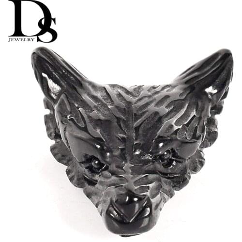 DS 3cm Natural Obsidian Hand Carved Crystal Wolf Head Shaped Charm Crystal Gemstone Carving Reiki Healing Pendant Necklace