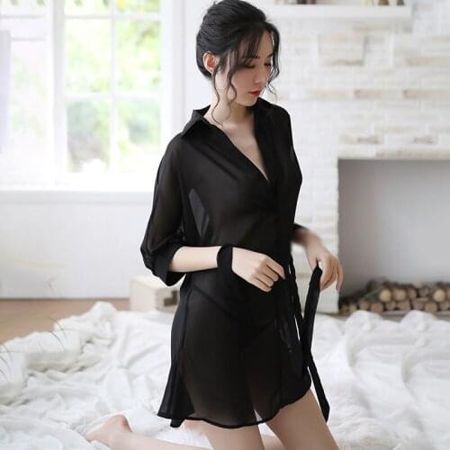 Women Sexy Chiffon Bathrobe Dressing Babydoll Lace Lingerie Belt Bath Robe Nightwear Women Sexy Nightwear Female Bathrobes