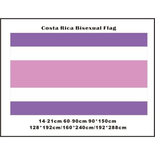 KAFNIK, Custom any flag Costa Rica Bisexual Flag 14*21cm/60*90cm/90*150cm/160*240cm/192*288cm(2*3ft/3*5ft) for Home Decoration