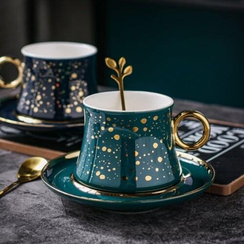 220ml Nordic Light Luxury Polka Dot Ceramic Coffee Cup Phnom Penh Afternoon Tea Coffee Cup With Saucer Spoon Gift Cup
