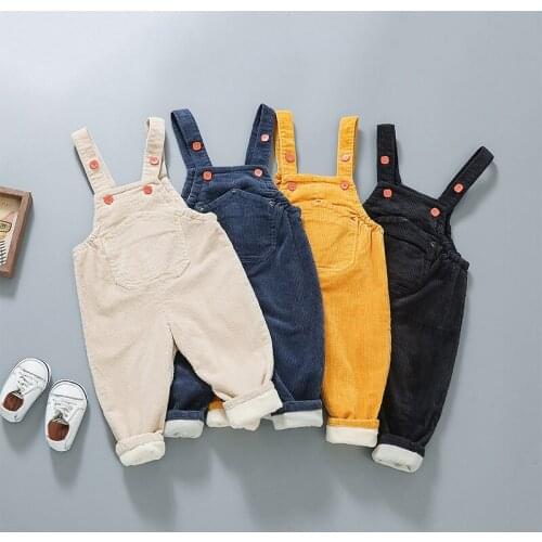 Childrens Overalls Autumn Winter New Kids Girls Boys Korean Solid Corduroy Jumpsuits Baby Casual Loose Plus Velvet Warm Pants