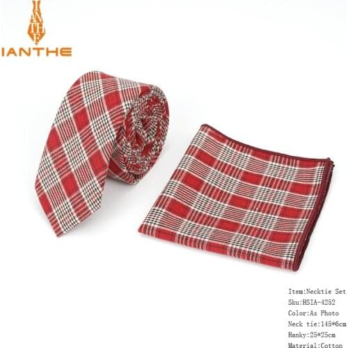 2018 Brand New Mens Vintage Fashion Cotton Plaid Neck Ties Hanky Sets For Man Stripe Wedding Butterfly Pocket Square Neck Sets