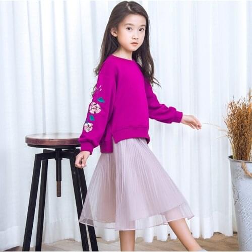 Teenage Girls Clothing Sets Tutu Skirt 2 Pcs Set Kids Girls White Sweatshirts Top Pink Mesh Skirt Kids Clothes Sets