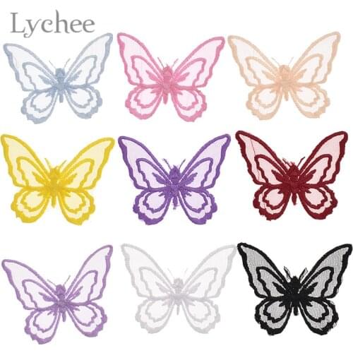Lychee Life 3pcs Double Layer Butterfly Patches Creative 3D Lace Applique DIY Sewing Fabric Patch Dress Decoration