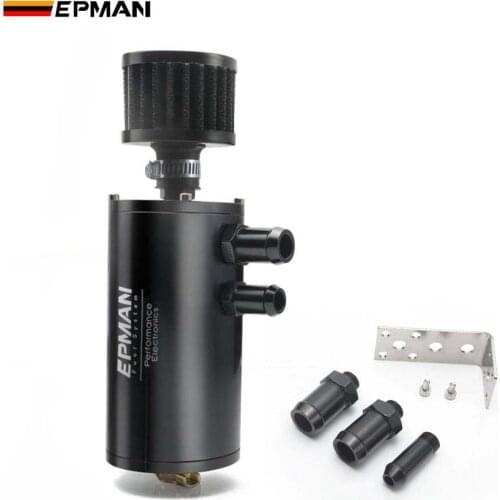 EPMAN Oil Catch Can Tank with Breather Filter Aluminium Round Brushed Baffled Universal Separator Bracket EPJYH021