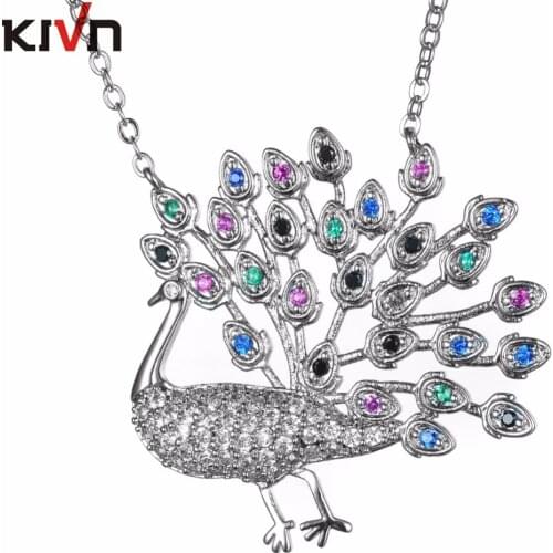 KIVN Fashion Jewelry Treasure Peacock CZ Cubic Zirconia Womens Girls Bridal Wedding Pendant Necklaces Christmas Birthday Gifts
