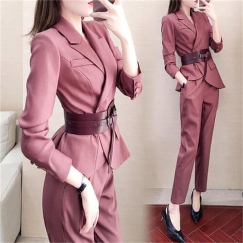 Fashion pants suit female spring fall New High end casual Closed waist business suit + pants two-piece suit women size S-2XL