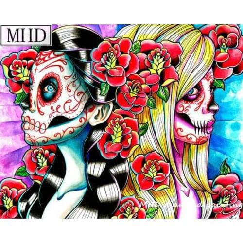 New square drill full 5d diy diamond painting kit 20x25cm girl skull flower 3d mosaic diamond cross stitch home decor gift