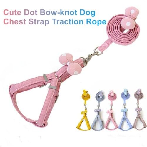 Dog Chest Strap Traction Rope Cotton Polka Bow Tie Pet Puppy Dot Bow-Knot Harness Running Leash Pulling Rope For Spitz Terrier