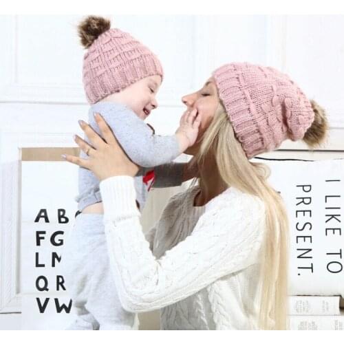 New Kids Girls Hats Mother Daughter Warm Knitted Hat Family Matching Children Hats And Caps Winter Newborn Baby Hat Beanie Caps