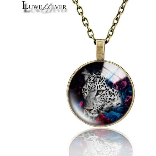 Leopard Necklace 5472 25mm Bronze 30mm Wood Rhinestone Double-sided Moon Round Glass Pendant For Women Gift