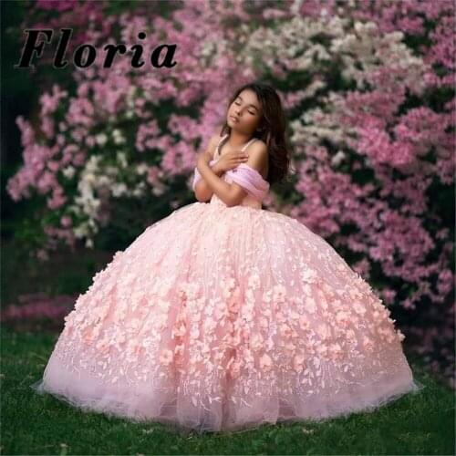 Handmade Princess Flower Girl Dresses 3D Flower Ball Gown Kids Evening Dress 2020 Robes Arabic Holy Communion Dresses For Girls