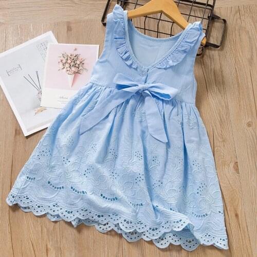Menoea baby girls Dress Summer for girl Princess Dress clothes Sweet Bow Plaid Waist Dress Girl Floral Decoration kids dresses