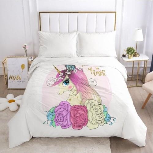 Unicorn Cartoon Duvet Cover with Zipper Comforter/Quilt/Blanket Case 140x200 260x220 3D Bedding For Children Kids Baby Girls