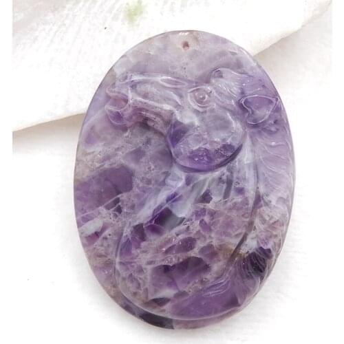 New Natural Carved horse head Amethyst Pendant Bead,Semi-perious Stone Fashion Jewelry Hot Selling 62x47x13mm,58.1g