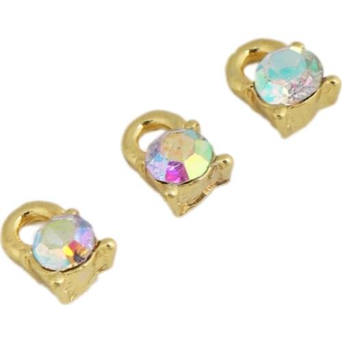 Zinc Based Alloy Charms Rectangle Pendants Gold Color With AB Color Rhinestone 7mm*4mm For DIY Necklace Jewelry Makings, 20 PCs