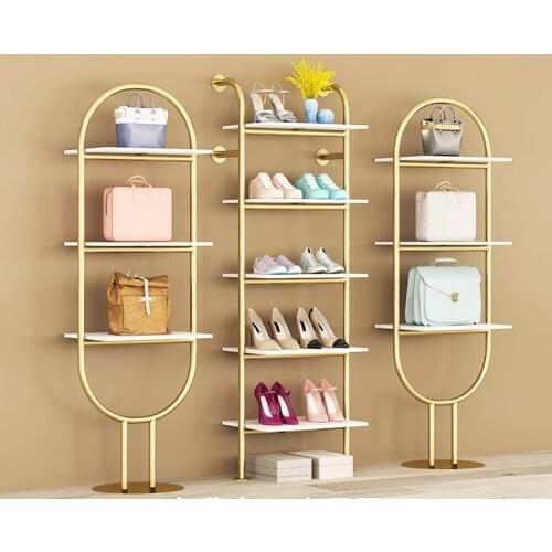 Shoe store shoe rack display rack clothing store shoe bag rack floor shelf creative shoe rack multilayer bag rack gold