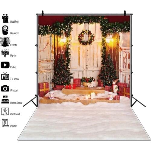 Christmas Backdrop Tree Door Winter Snow Newborn Baby Portrait Photography Background Photozone Vinyl Photophones For Photos
