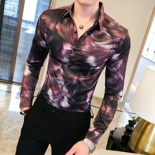 British Style Digital Print Shirt Men Fashion 2020 Slim Fit Men Casual Shirts Long Sleeve All Match Streetwear Blouse Men 4XL-M