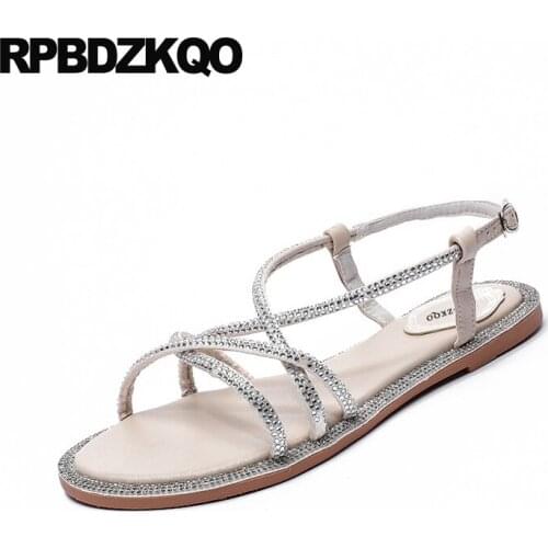 Slip on flat comfortable holiday ladies rhinestone gladiator sandals 2019 diamond crystal slingback shoes designer women summer