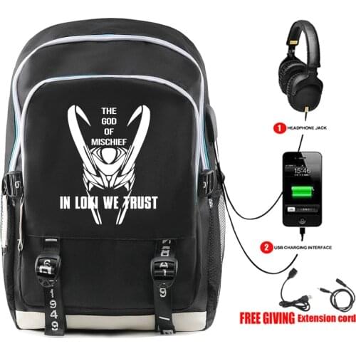 LOKI Student School Back USB Charging School Bag Teenager Boy Children School Bag Laptop Backpack