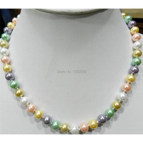 Discounts!Multicolor imitation pearl round beads 8mm necklace 18 inches Fish shaped button wholesale and retail