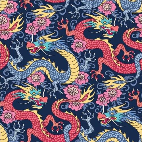 Fabric customization Oriental Flying Dragon Totem Polyester Satin Digital Printing Thin Dress Shirt Fabric JJ1
