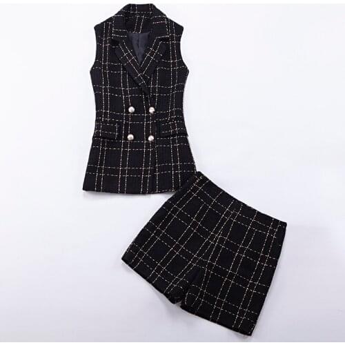 High-quality Autumn and Winter New Korean Womens Plaid Fashion Suit Ladies Temperament Suit Vest Shorts Two-piece