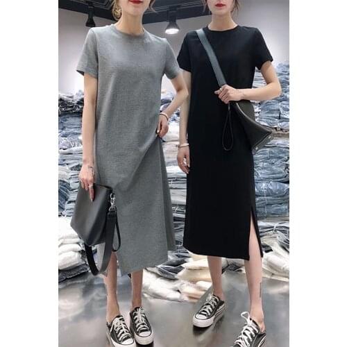 Summer Cotton T Shirt Dress Women Beach Boho Elegant Party Bandage Bodycon Casual Black Slit Midi Dresses Sundress Plus Size XXL
