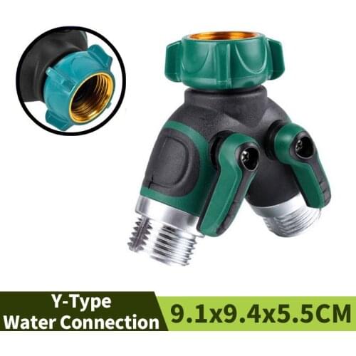 3/4" Y-type Water Connection Garden Irrigation Metal Fast Joint Outdoor Tap Water Hose Connector Adjustable Double Pass Shunt
