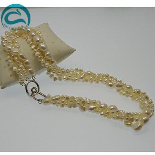 Handmade Natural Pearl Jewellery,4Rows White Color Baroque Freshwater Pearl Necklace,45cm. Perfect Birthday Party Women Gift