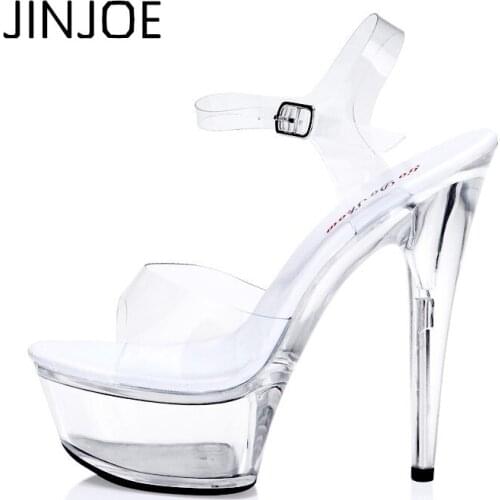 2017 sexy woman catwalk crystal shoes 15cm super high heels transparent waterproof high heel sandals Big size 34-43
