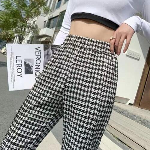 Women Pants Houndstooth Casual Pants 2021 Spring And Summer Pants High Waist Loose Ladies Pantalones De Mujer