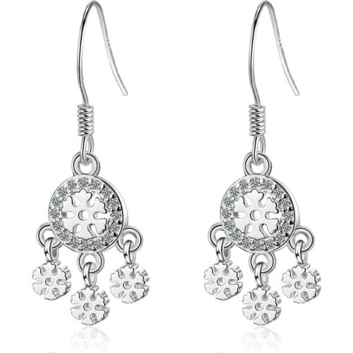 KOFSAC New Trendy 925 Sterling Silver Earrings For Women Elegant Snowflake Round Earring Jewelry Lady Holiday Party Accessories