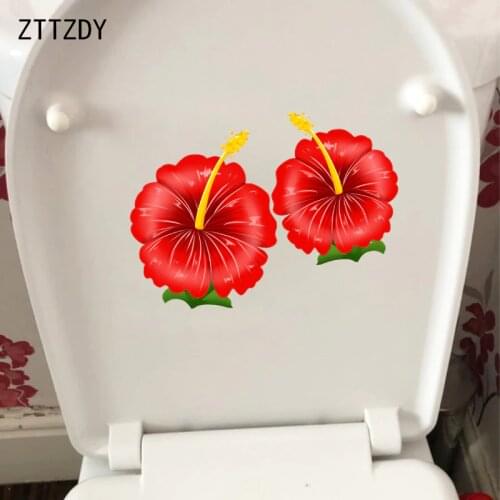 ZTTZDY 20.7*14.9CM Red Cartoon Hibiscus Flower Childern Rooms Wall Sticker Home Toilet Decal Decor T2-0463