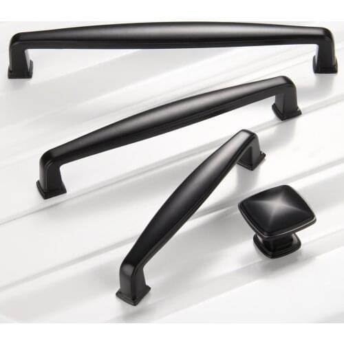 1Pc 96/128/160mm Furniture Handle Cabinet Knob and Handle Kitchen Door Cupboard Wardrobe Drawer Pull Furniture Fittings Black