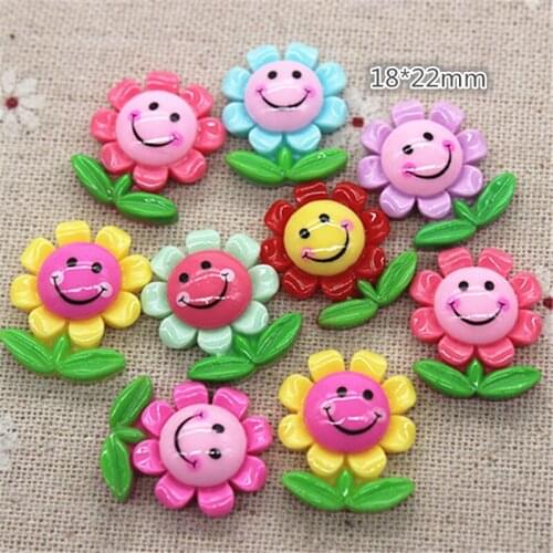 20PCS Mix Colors Cute Resin Smiling Face Flowers Flatback Cabochon DIY Decorative Craft Scrapbooking,18*22mm