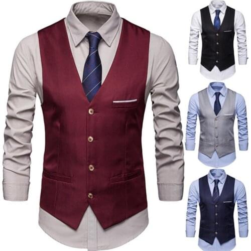 60%HOT Plus Size Formal Men Solid Color Suit Vest Single Breasted Business Waistcoat
