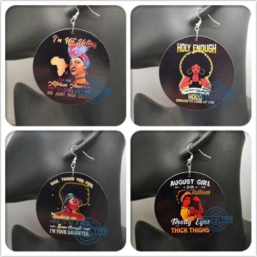 Free Shipping!Round African American Girl wooden earrings