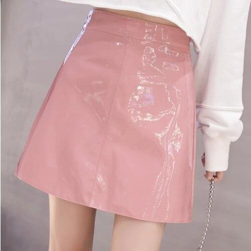 Pu Leather Shiny Club Cute Sexy Skirts for Women 2021 Spring Summer Women Skirt High Waist Solid Color Mini Skirts Straight