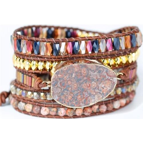Natural Stone Bracelet Boho 5X Leather Friendship Wrap Bracelet Boho Chic Jewelry Bohemian Bracelet Dropshiping Wholesale