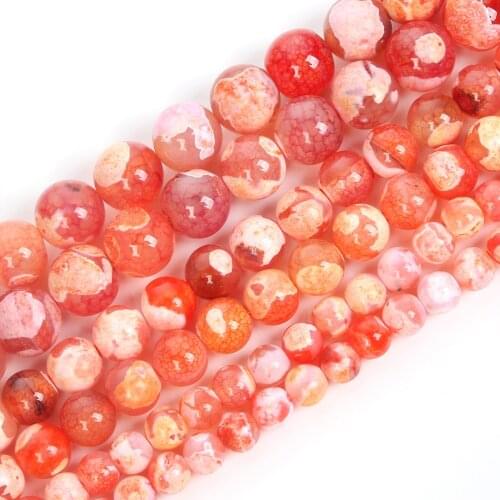6/8/10mm Natural Stone Beads Round Orange fire dragon pattern agate Spacer beads For Jewelry Making DIY Charm Bracele Necklace