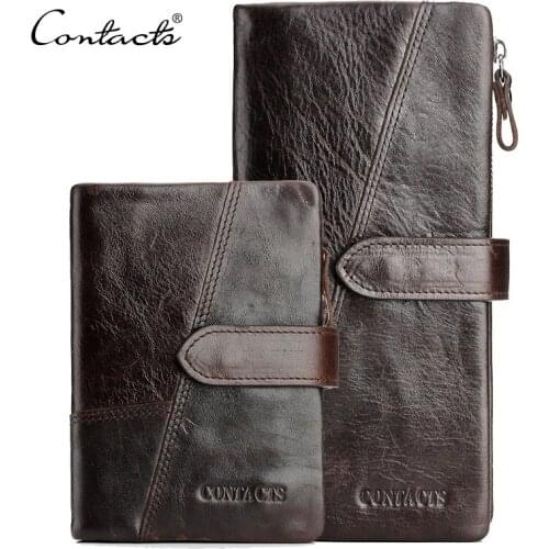 CONTACTS Genuine Crazy Horse Cowhide Leather Men Wallets Fashion Purse Card Holder Vintage Long Wallet Clutch 20PCS/lot