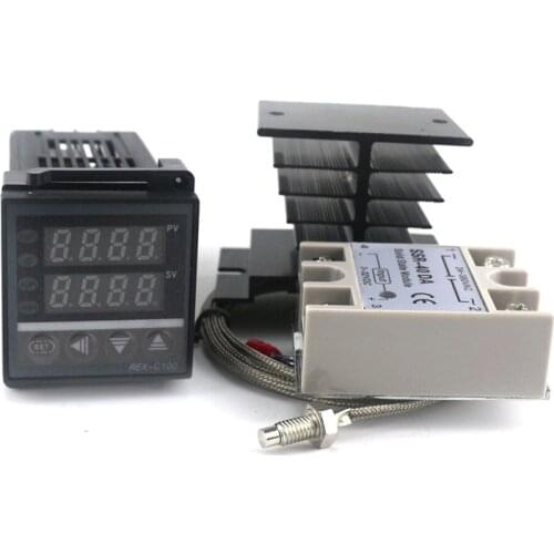 Dual Digital PID SSR Thermostat Regulator Temperature Controller Kit REX-C100 with SSR-40DA, Heat Sink, 2m K Thermocouple