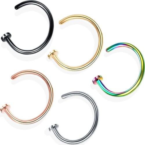 Fanpeijy 20G 1pcs 316L Stainless Steel Nose Rings Hoop Nose Piercing Body Jewelry Rose Gold Fifth Cue Flat Disc Septum Jewelry