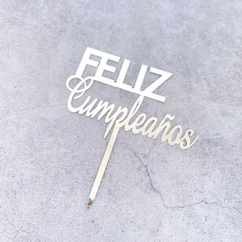 Spanish Feliz Cumplieanos Golden Letters Feliz Dia Cake Topper for Kid Birthday Party Baking Cake Decoration Acrylic Cake Topper